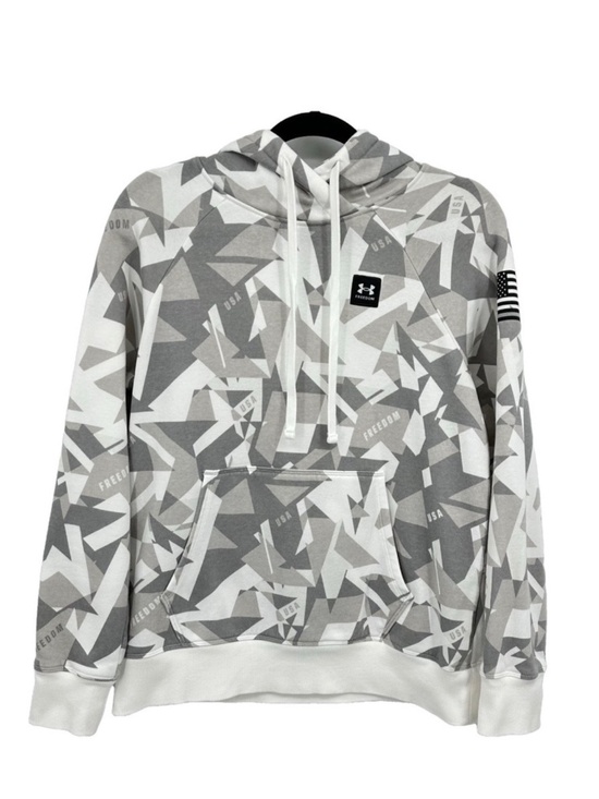 Under Armour Tops - Under Armour Freedom Camo Hoodie Women Small Gray White USA Flag Fleece